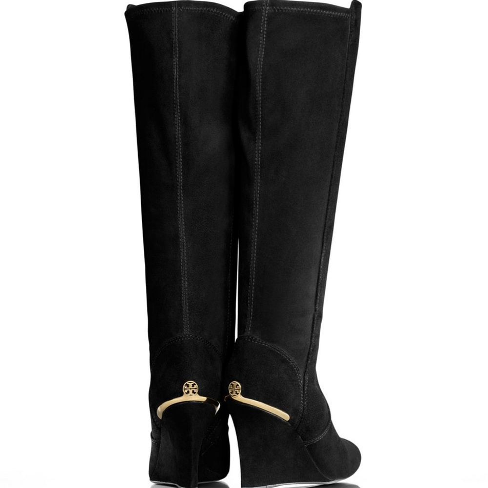 Tory Burch Black Suede Hedin Wedge Boots
